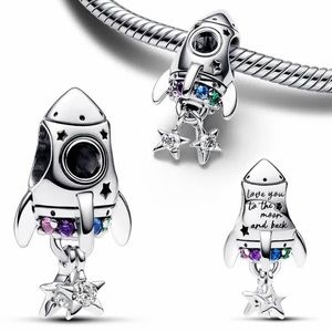 NWOT Space Love Rocket Charm Pendant Sterling Silver 925